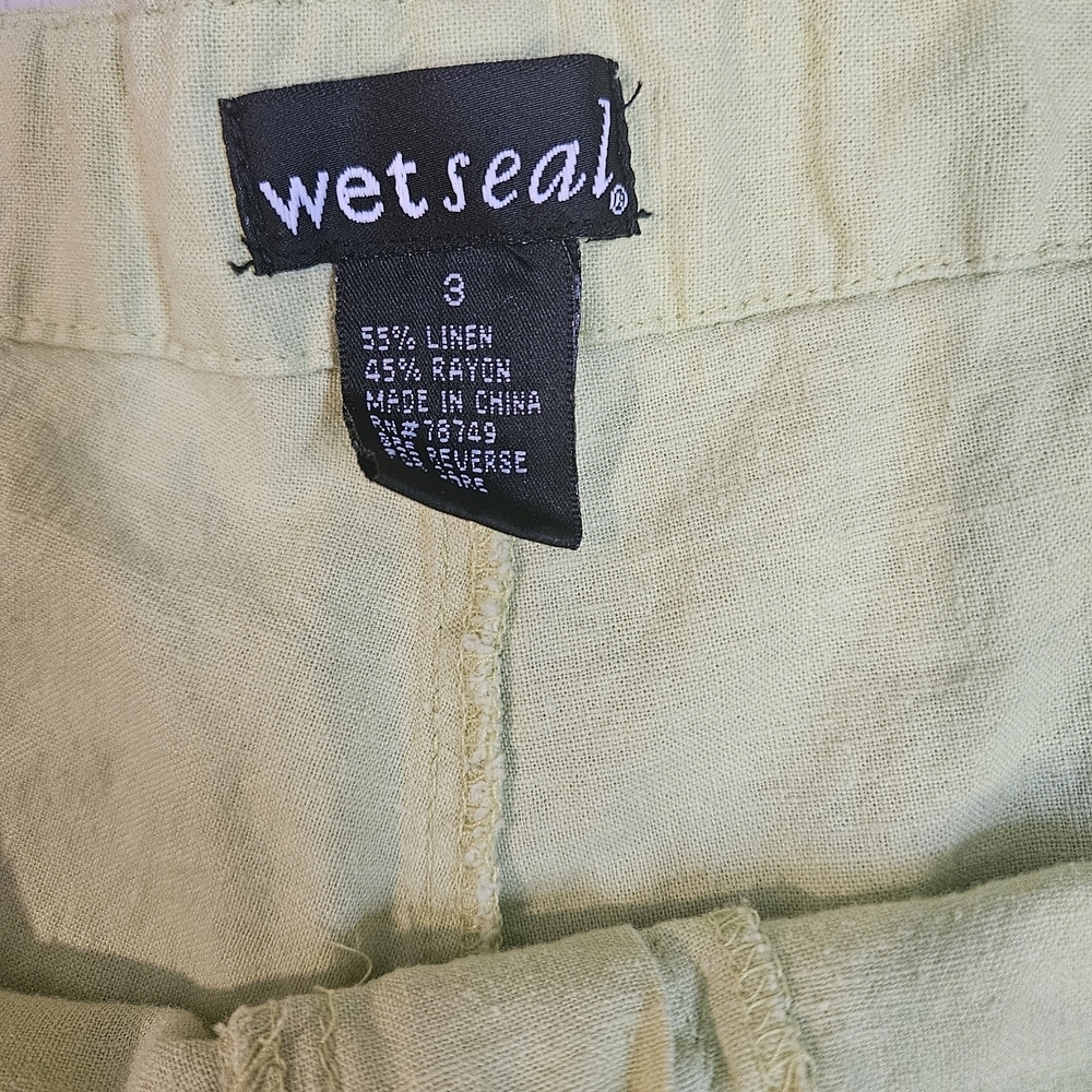 Wet Seal Vintage Y2K Linen Blend Wide Leg Drawstring Pants Light Green Juniors-3 - Picture 6 of 9